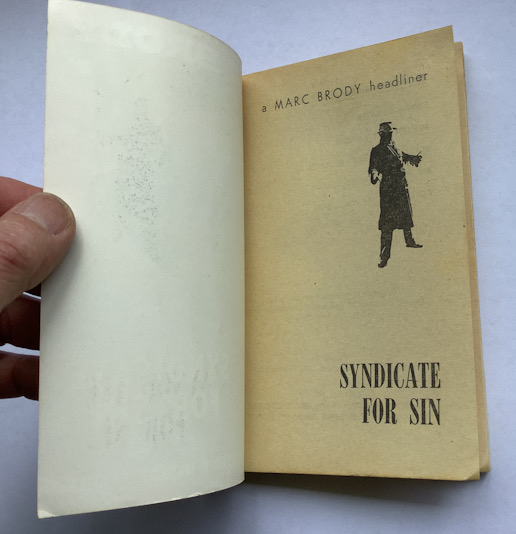 SYNDICATE FOR SIN Australian pulp fiction book by Marc Brody 1955